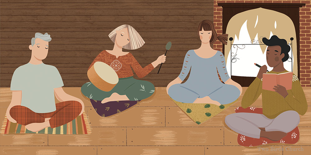 Illustration of two people sitting in quiet practice